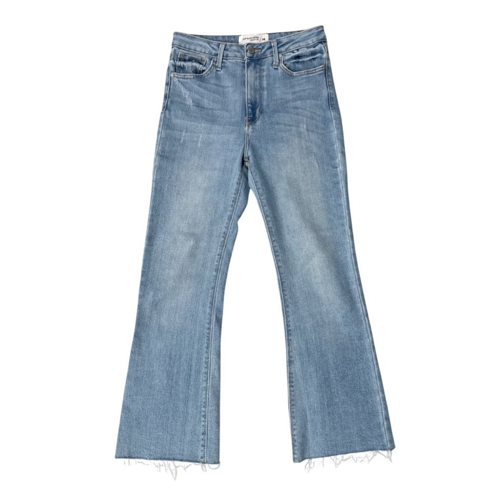 Just Black Denim High Rise Flare Jeans Light‎ Wash Raw Hem Size 26